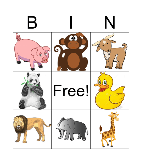 ANIMALS BINGO Card