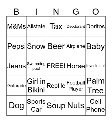 Superbowl Bingo Card