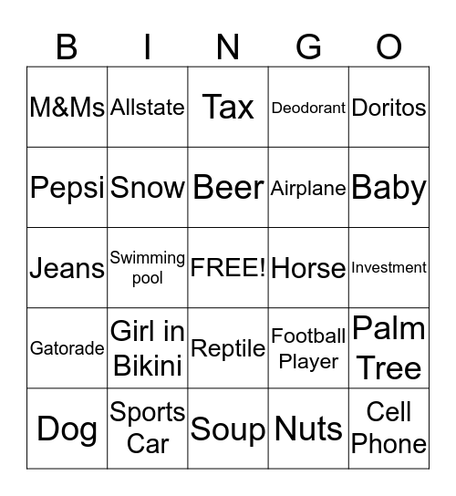 Superbowl Bingo Card