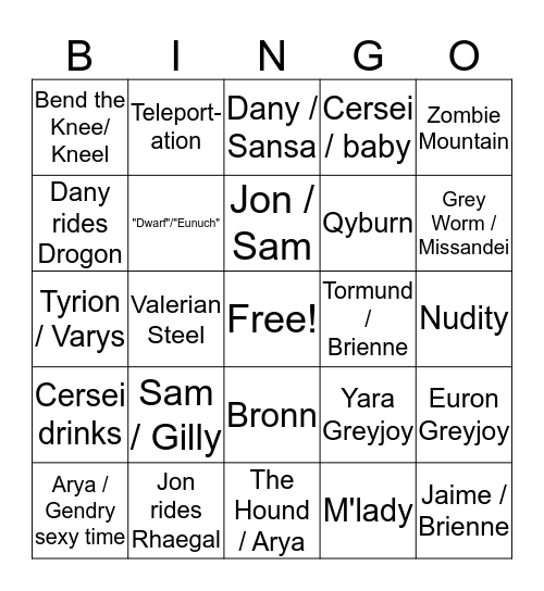 GOT S08E04 Bingo Card