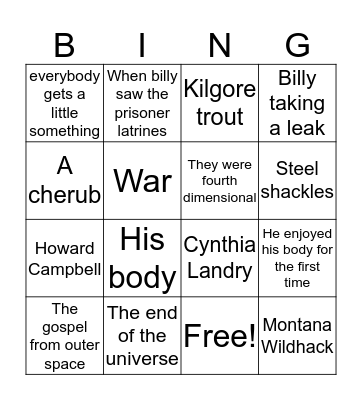 Slaughterhouse 5 Bingo Card