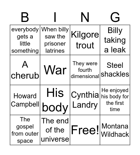 Slaughterhouse 5 Bingo Card