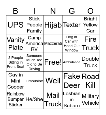 Mother's Day Car Bingo Card