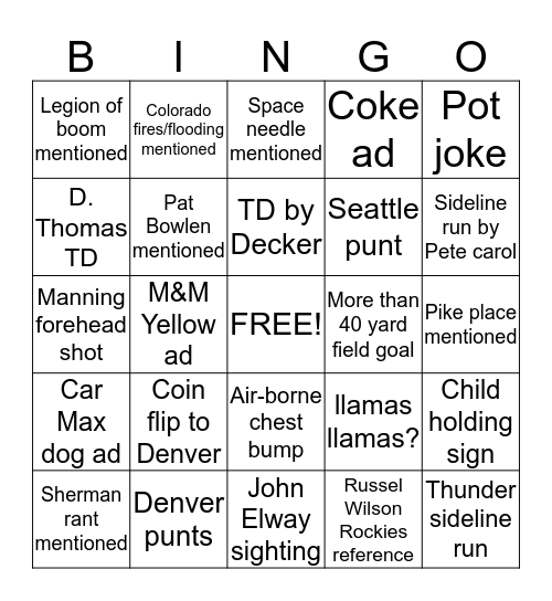 Super Bowl Bingo  (Shelley) Bingo Card