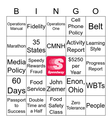 Fundamentals of Speedway Leadership Bingo Card