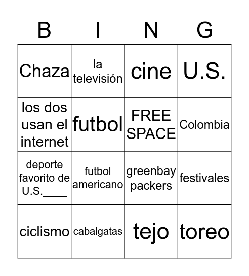 U.S. vs Colombia  Bingo Card