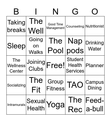 Health and Wellness Bingo Card