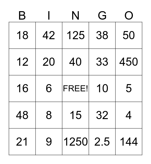 Similar Triangles/ Proportions Bingo Card