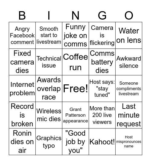 Swimming Livestream Bingo Card