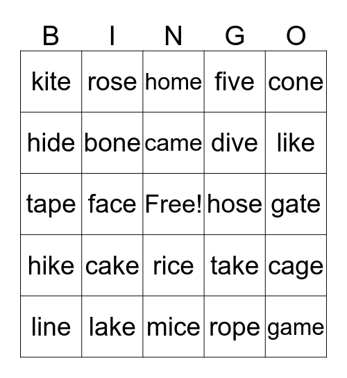 Long Vowel E BINGO (med-hard) Bingo Card