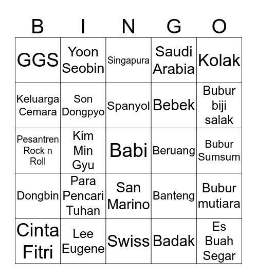 heynania Bingo Card