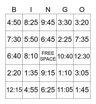 Telling Time Bingo! Bingo Card