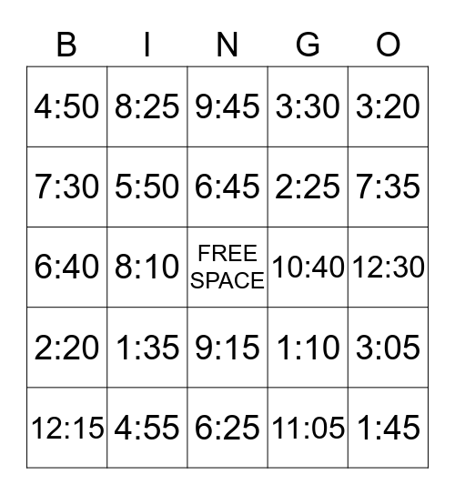 Telling Time Bingo! Bingo Card