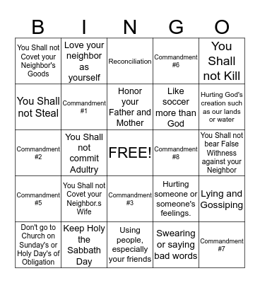 The Ten Commandments Bingo Card