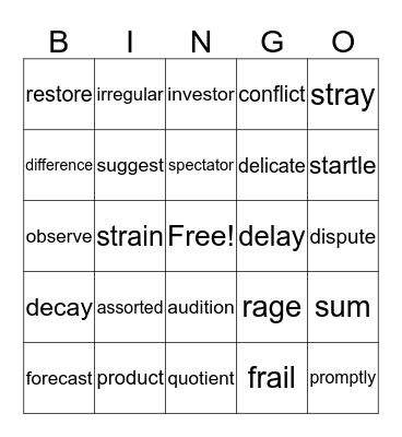 Vocabulary Bingo Card