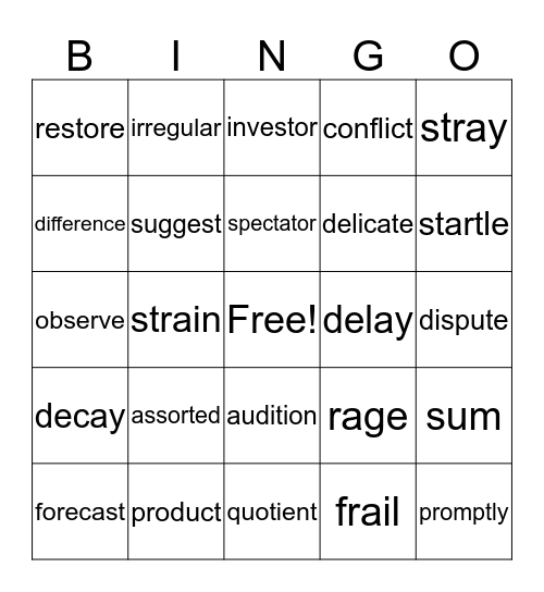 Vocabulary Bingo Card