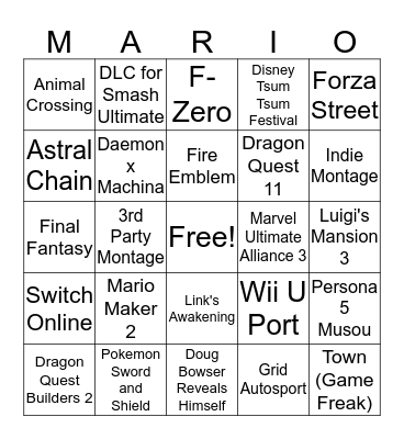 Nintendo E3 2019 Bingo Card