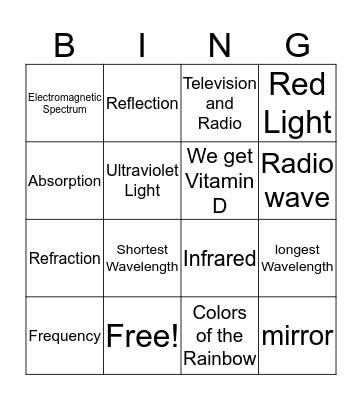 Light Energy Bingo Card