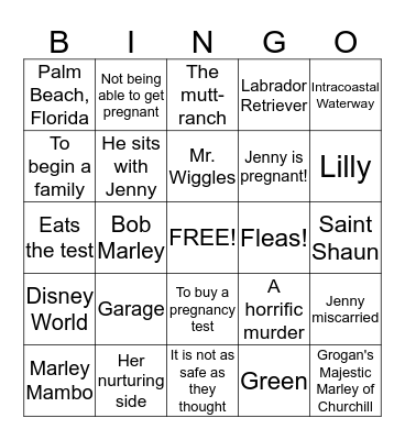 Marley and Me Bingo Card
