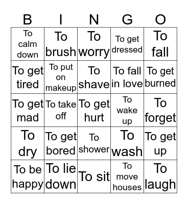 Reflexive Verbs Bingo Card