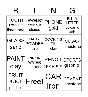 EVERYDAY GEMS & MINERALS Bingo Card