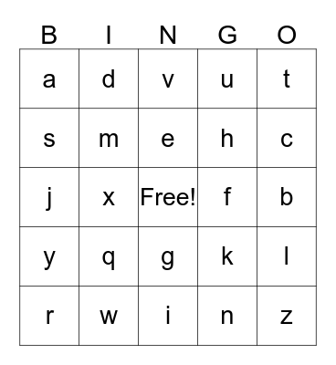 German Alphabet Bingo Card