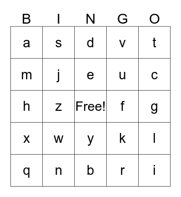 German Alphabet Bingo Card