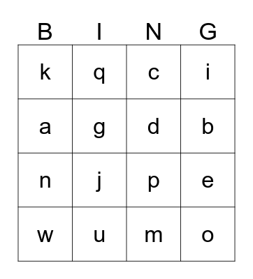 Letters and Sounds Bingo Card