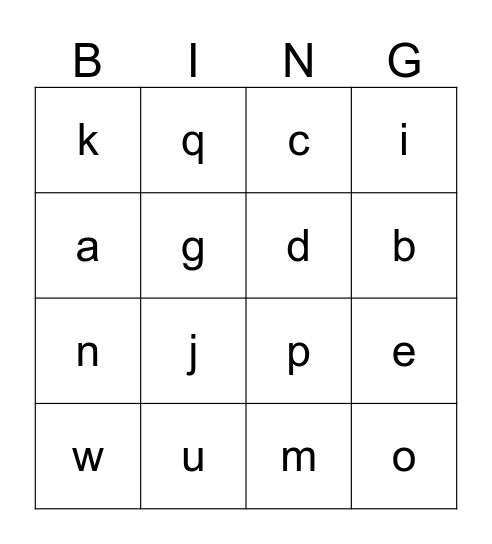 Letters and Sounds Bingo Card