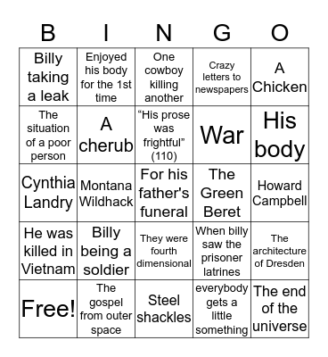 Slaughterhouse 5 Bingo Card