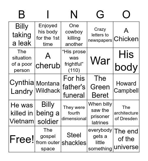 Slaughterhouse 5 Bingo Card