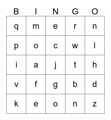 Letters and Sounds Bingo Card