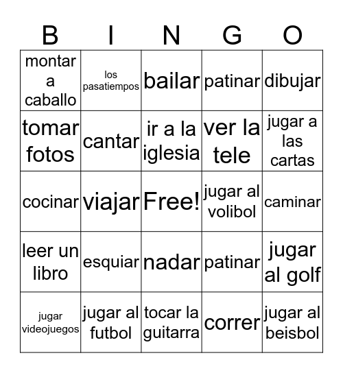 Los Pasatiempos  Bingo Card