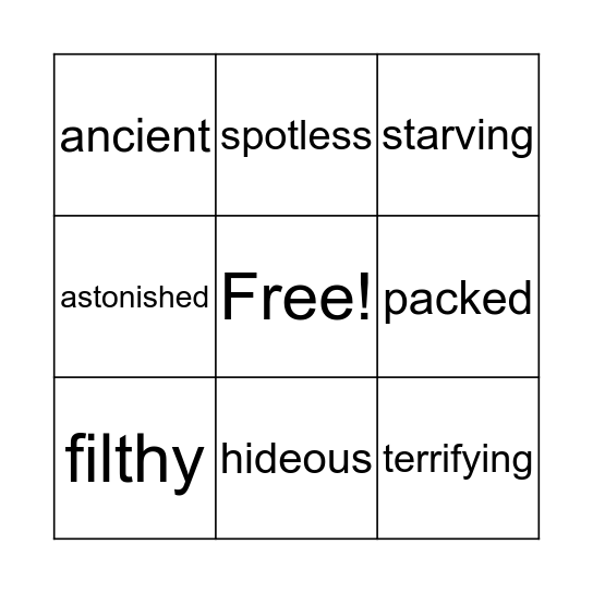 Extreme adjectives Bingo Card