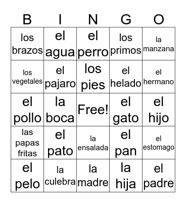 Espanol BINGO (2-3) Bingo Card
