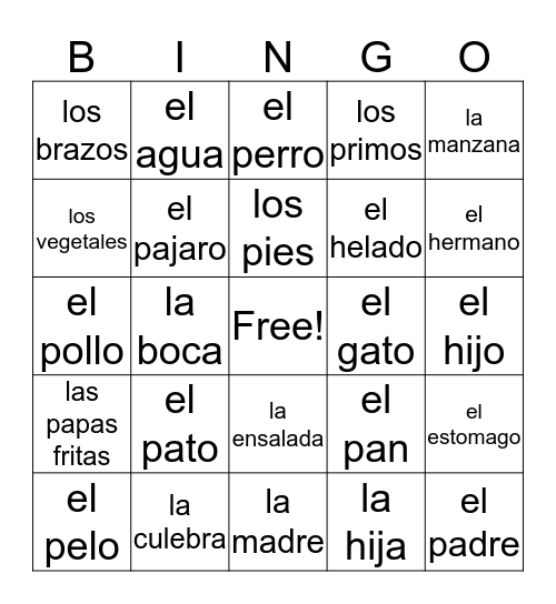 Espanol BINGO (2-3) Bingo Card