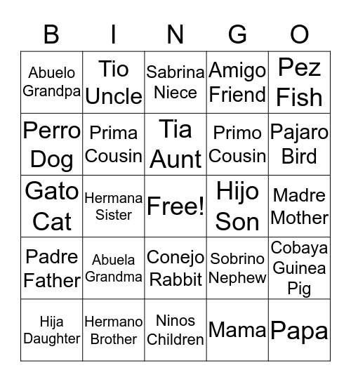 Mi Familia Bingo Card