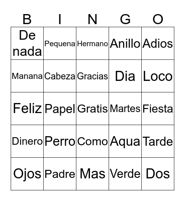 Spanish Bingo Card