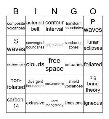 Earth Science Review Bingo Card