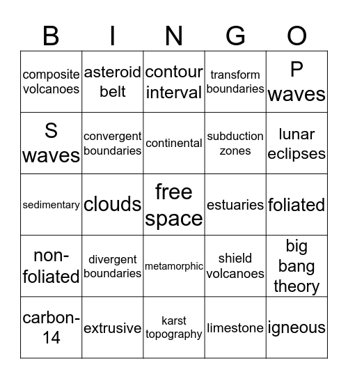Earth Science Review Bingo Card