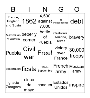 Cinco de Mayo Bingo Card