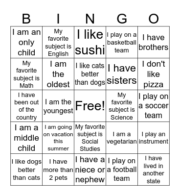 GET TO KNOW YOU BINGO Card