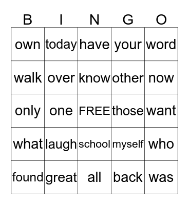 Julian's Words Bingo Card