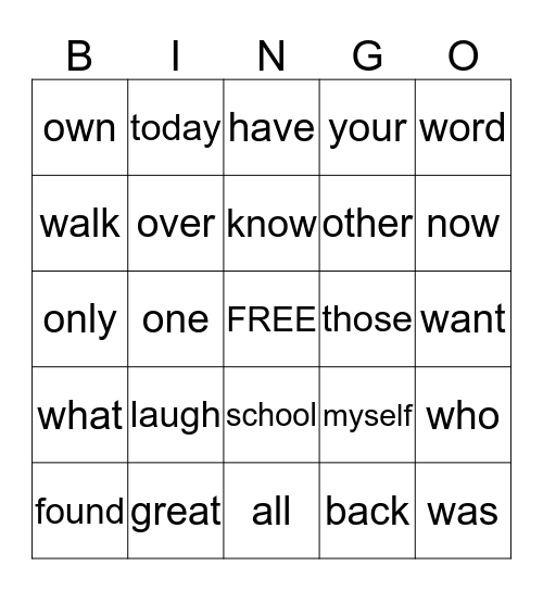 Julian's Words Bingo Card