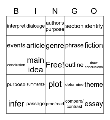 Vocabulary Bingo Card