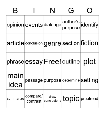 Vocabulary Bingo Card