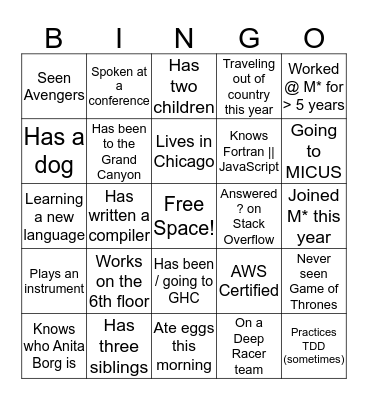 (: Women in Tech Bingo :)  Bingo Card