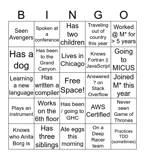 (: Women in Tech Bingo :)  Bingo Card