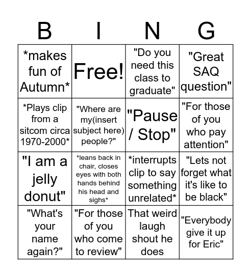 Regner Bingo Card