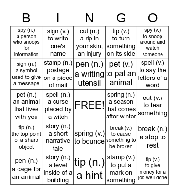 Multiple Meaning Words BINGO! Bingo Card